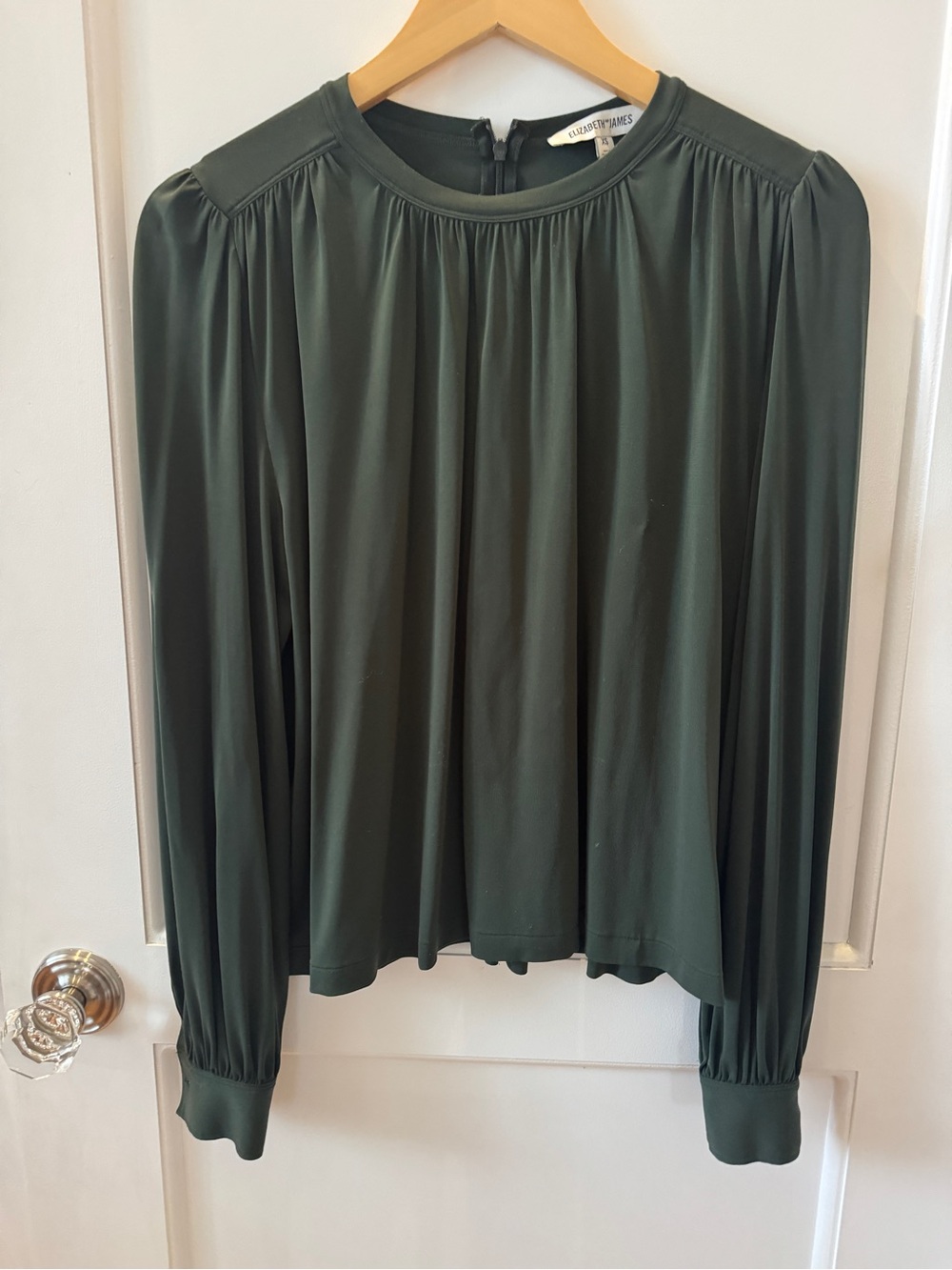 Elizabeth and James Dark Green Pleated Long-Sleeve Blouse